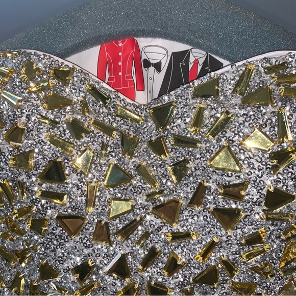 La Femme Strapless Sweetheart w Mirrored Stones and Sequins Prom Dress in Gold - Picture 9 of 10